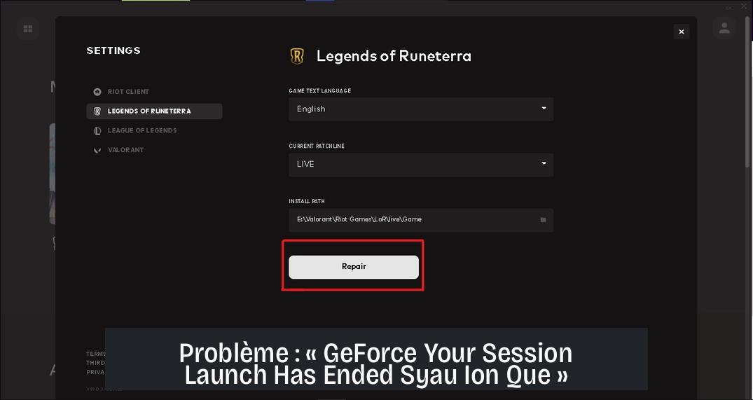 Problème : « GeForce Your Session Launch Has Ended Syau Ion Que »