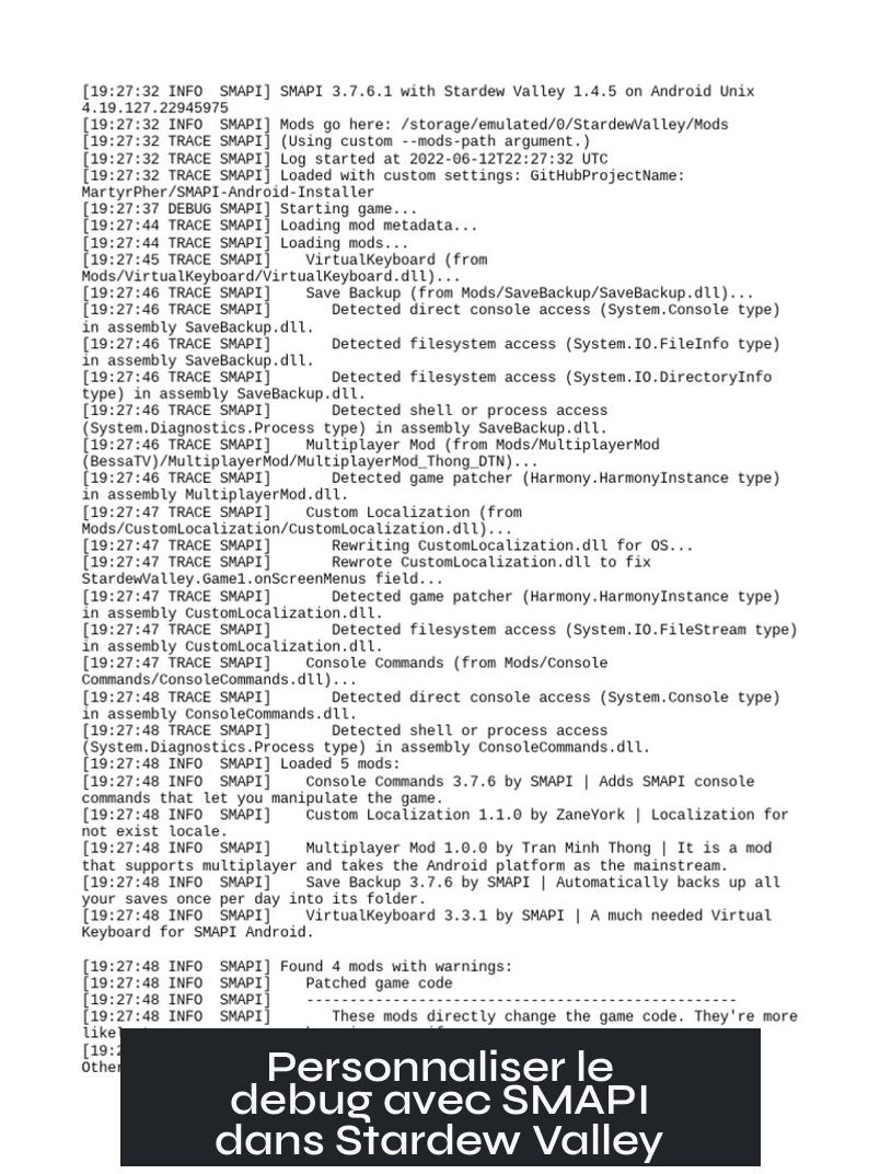 Personnaliser le debug avec SMAPI dans Stardew Valley