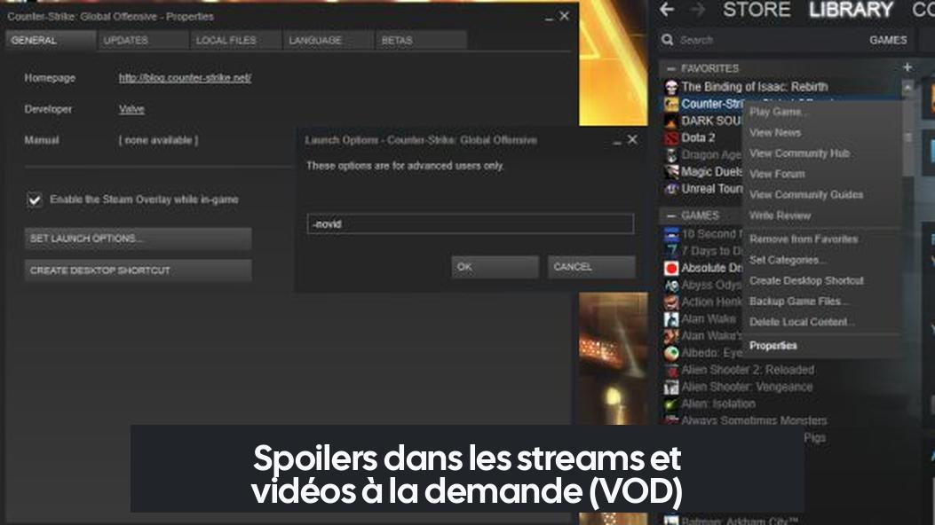 Spoilers dans les streams et vidéos à la demande (VOD)