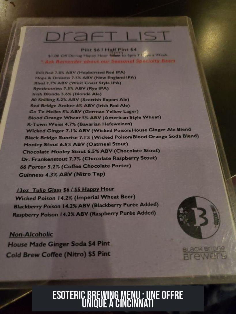 Esoteric Brewing Menu : Une Offre Unique à Cincinnati