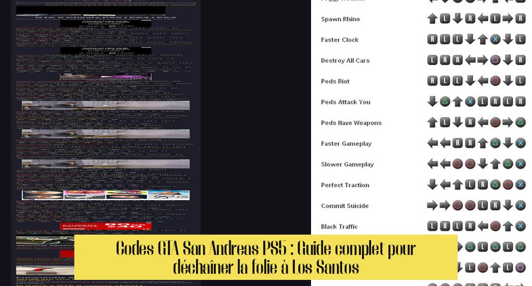 Codes GTA San Andreas PS5 : Guide complet pour déchaîner la folie à Los Santos